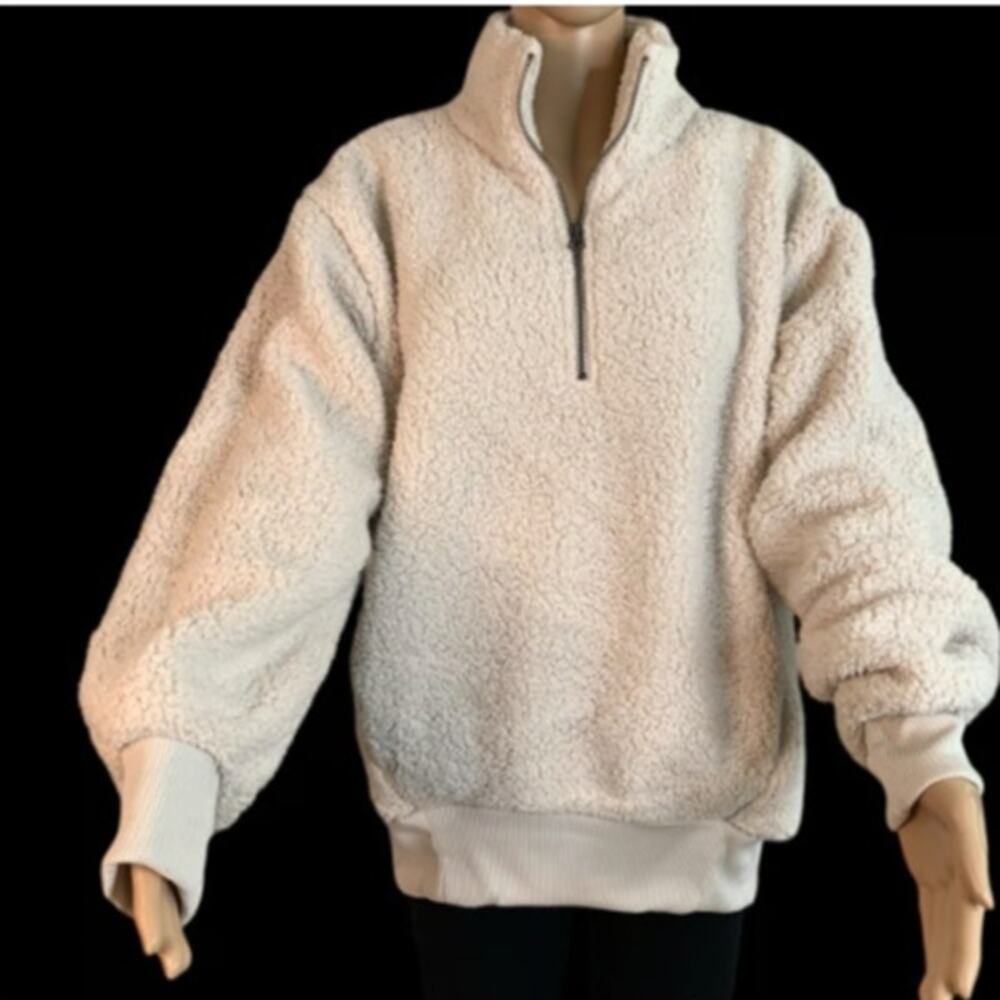 American Eagle Outfitters Women's Small Fleece Pullover Sweatshirt 1/4 Zip White